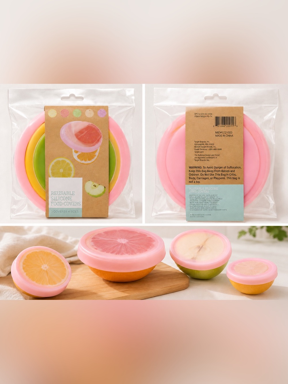 Target Reusable Silicone Food Covers 5 Pack 4 Sizes Fruit Savers New
